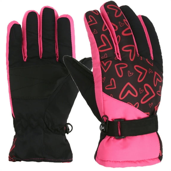 Sunshinehomely Kids Snow Ski Gloves Waterproof Windproof Skiing Gloves for Kids Hot Pink Winter Gloves Warm Mittens for Boys and Girls Ages 5-9