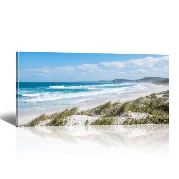 Sunshiny Beach Canvas Wall Art with Costal Range and Ocean Picture Print, Nature Scene Landscape Artwork Modern Paintings for Living Room Bedroom Home Office Decor