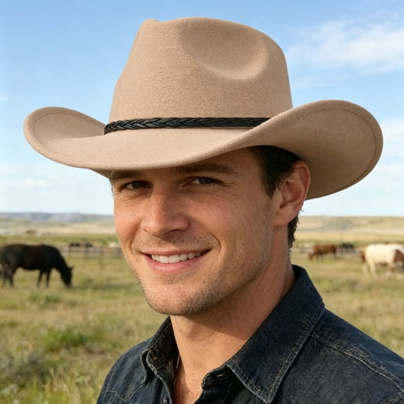 Sunshuilll Western Cowboy Hat Fedora for Casual Wear, Beige, One Size