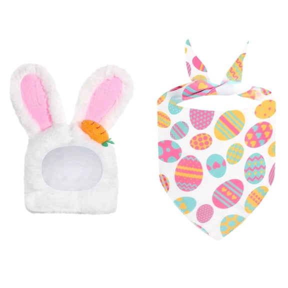 Sunshy 2pc Rabbit Ear Hat for Small Pets, Adjustable, Soft Plush Fabric, Cute Costume for Cats and Small Dogs Like Poodles, Yorkies, Chihuahuas, White