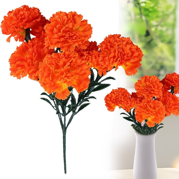 Sunshy Carnation Artificial Flowers with Opp Bag, 7 Heads Artificial Carnation Flowers Flower with Stems Plastic Carnation Bouquet for Mothers Day Wedding Home Centerpieces, Orange