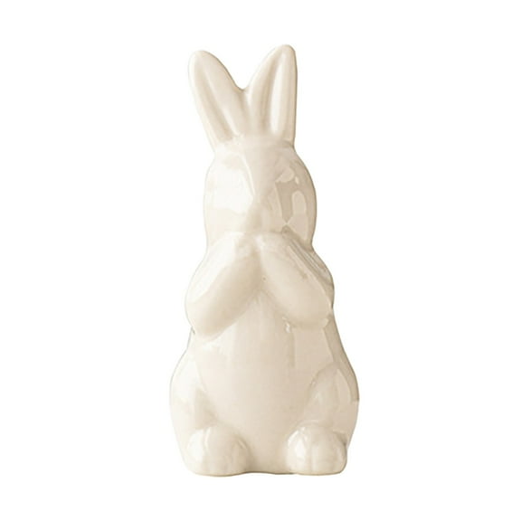 Sunshy Ceramic Bunny Rabbits Figurine Decor, Modern Tabletop Bookshelf Art Home Statues Decoration for Easter Rabbits Weddings Crafts Ornaments, White