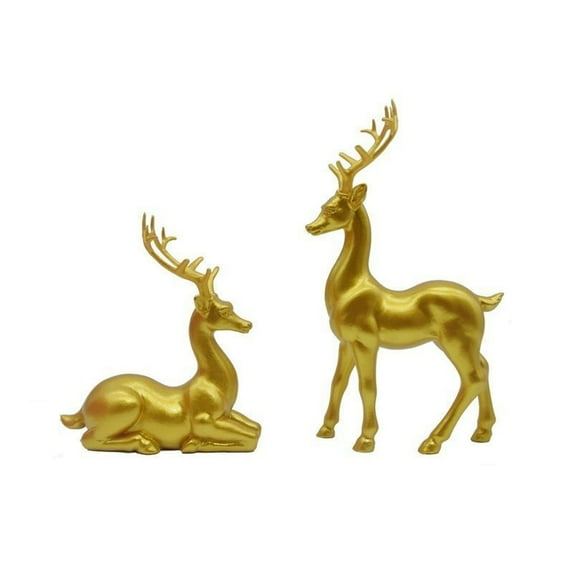 Sunshy Christmas Decorations, 2Pc Resin Reindeer Decor Reindeer Figurine Reindeer Christmas Reindeer Figurine Reindeer Decor Decorative Deer Figurine Gold