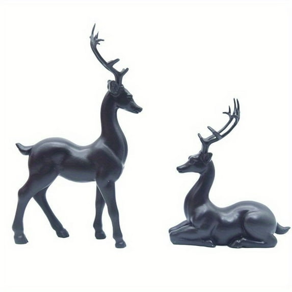 Sunshy Christmas Decorations, 2Pc Resin Reindeer Decor Reindeer Figurine Reindeer Christmas Reindeer Figurine Reindeer Decor Decorative Deer Figurine Black