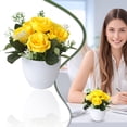 thumbnail image 1 of Sunshy Diy Small Artificial Flowers Potted Kit Fake Flower Realistic Silk Rose and Greenery with Vase for Gifts Table Centerpiece Mantle Office Desk Shelves Living Room Decorations, Yellow, 1 of 9