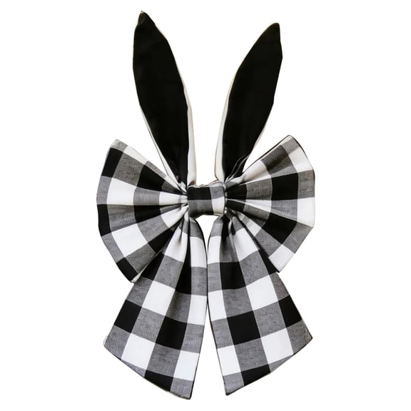 Sunshy Easter Bunny Ears Wreath Bow Rustic Buffalo Plaid Easter Bows for Tree Topper Front Door Wall Window Home Party DIY Crafts, White 40*20 cm