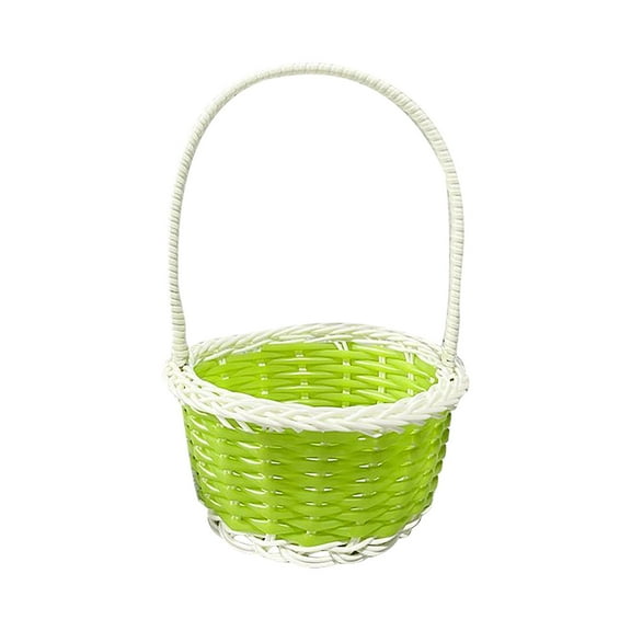 Sunshy Easter Plastic Rattan Woven Egg Basket (Green) Mini Easter Baskets for Crafts Decor Mini Rattan Picnic Basket Kids Easter Baskets Empty Plastic Easter Basket for Easter Egg Hunt