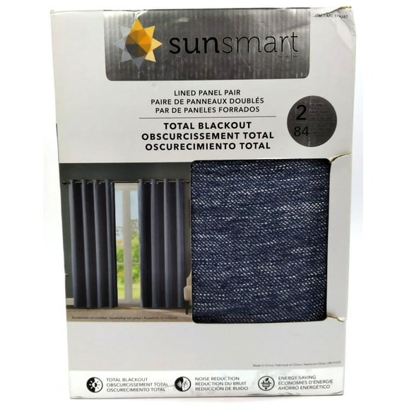 SunSmart Total Blackout Lined Panel Pair with Grommets, Indigo Blue