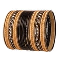thumbnail image 1 of Sunsoul By Touchstone "Colorful 2 Dozen Bangle Collection" Indian Bollywood Alloy Metal Textured Black Golden Designer Jewelry Bangle Bracelets Set Of 24. In Antique Gold Tone For Women, 1 of 3