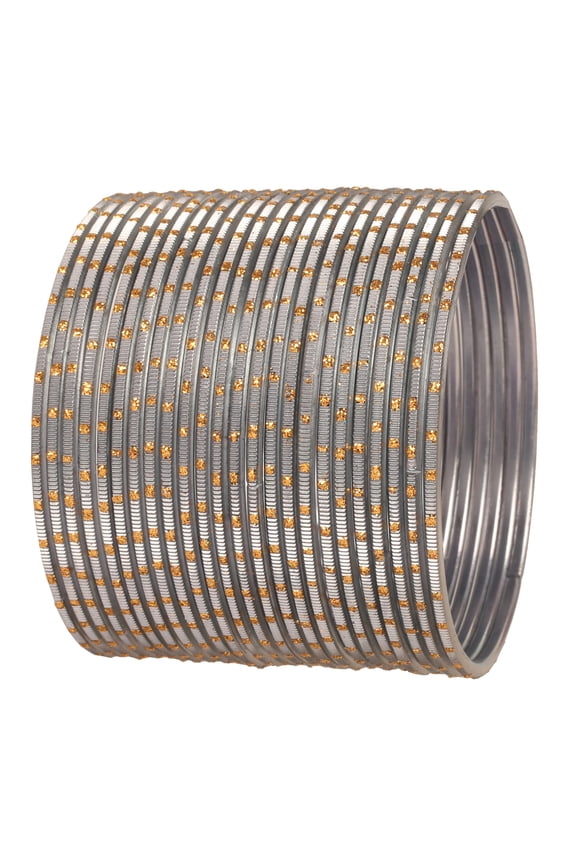 By Touchstone "Colorful 2 Dozen Bangle Collection" Indian Bollywood Alloy Metal Textured Grey Color Jewelry Bangle Bracelets Set Of 24 In Antique Gold Tone For Women