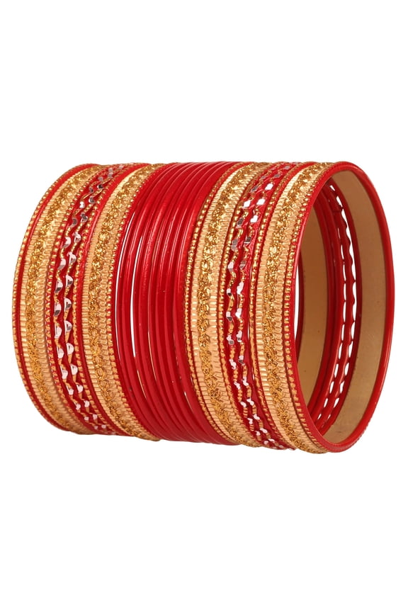 By Touchstone"Colorful 2 Dozen Bangle Collection" Indian Bollywood Alloy Metal Textured Hot Red Designer Jewelry Bangle Bracelets Set Of 24 In Antique Gold Tone For Women