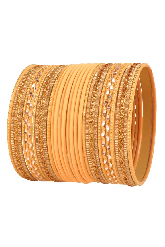 By Touchstone "Colorful 2 Dozen Bangle Collection" Indian Bollywood Alloy Metal Textured Neon Peach Color Large Size Jewelry Bangle Bracelets Set Of 24 In Gold Tone For Women.