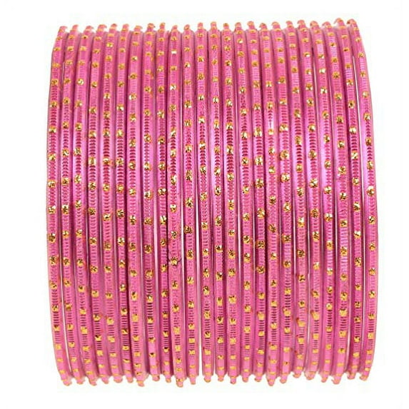 Sunsoul By Touchstone "Colorful 2 Dozen Bangle Collection" Indian Bollywood Alloy Metal Textured Silky Magenta Designer Jewelry Bangle Bracelets Set Of 24 In Antique Gold Tone For Women