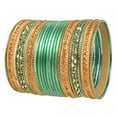 thumbnail image 1 of Sunsoul By Touchstone "Colorful 2 Dozen Bangle Collection" Indian Bollywood Pastel Green Golden Glaze Designer Jewelry Bangle Bracelets Set Of 24 In Gold Tone For Women., 1 of 3