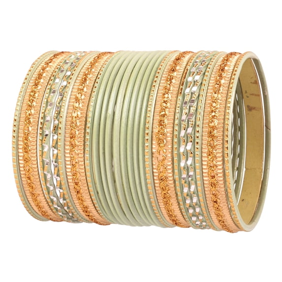 Sunsoul By Touchstone "Colorful 2 Dozen Bangle Collection" Indian Bollywood Pastel Pistachio Golden Glaze Designer Jewelry Special Large Size Bangle Bracelets Set Of 24 In Gold Tone For Women.