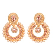 Sunsoul By Touchstone Handcrafted Indian Faux Pearls Pink Rhinestone Jewelry Earrings For Women.