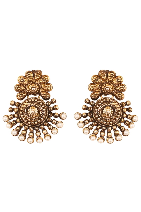 By Touchstone Handcrafted South India Faux Pearls Jewelry Antique Tone Earrings For Women.