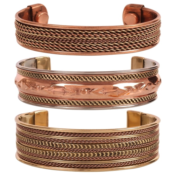 Sunsoul by Touchstone copper magnetic bracelet tibetan style. hand forged with solid and high gauge pure copper. set of 3 different designs in twisted wires braided style.