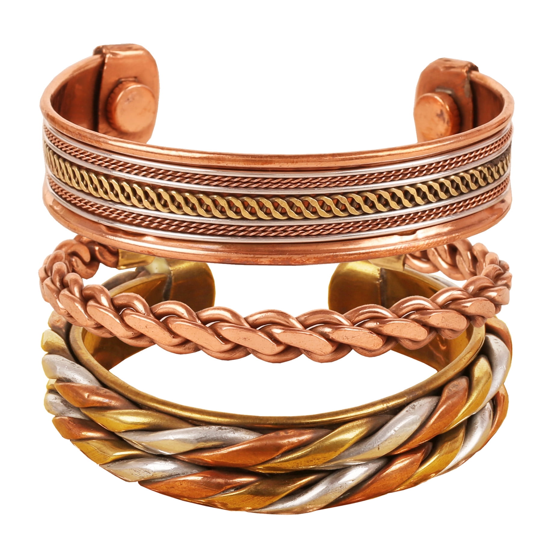 Sunsoul By Touchstone Indian Copper Brass Yoga Meditation 3 Metal Classic Bracelets Jewelry For All.