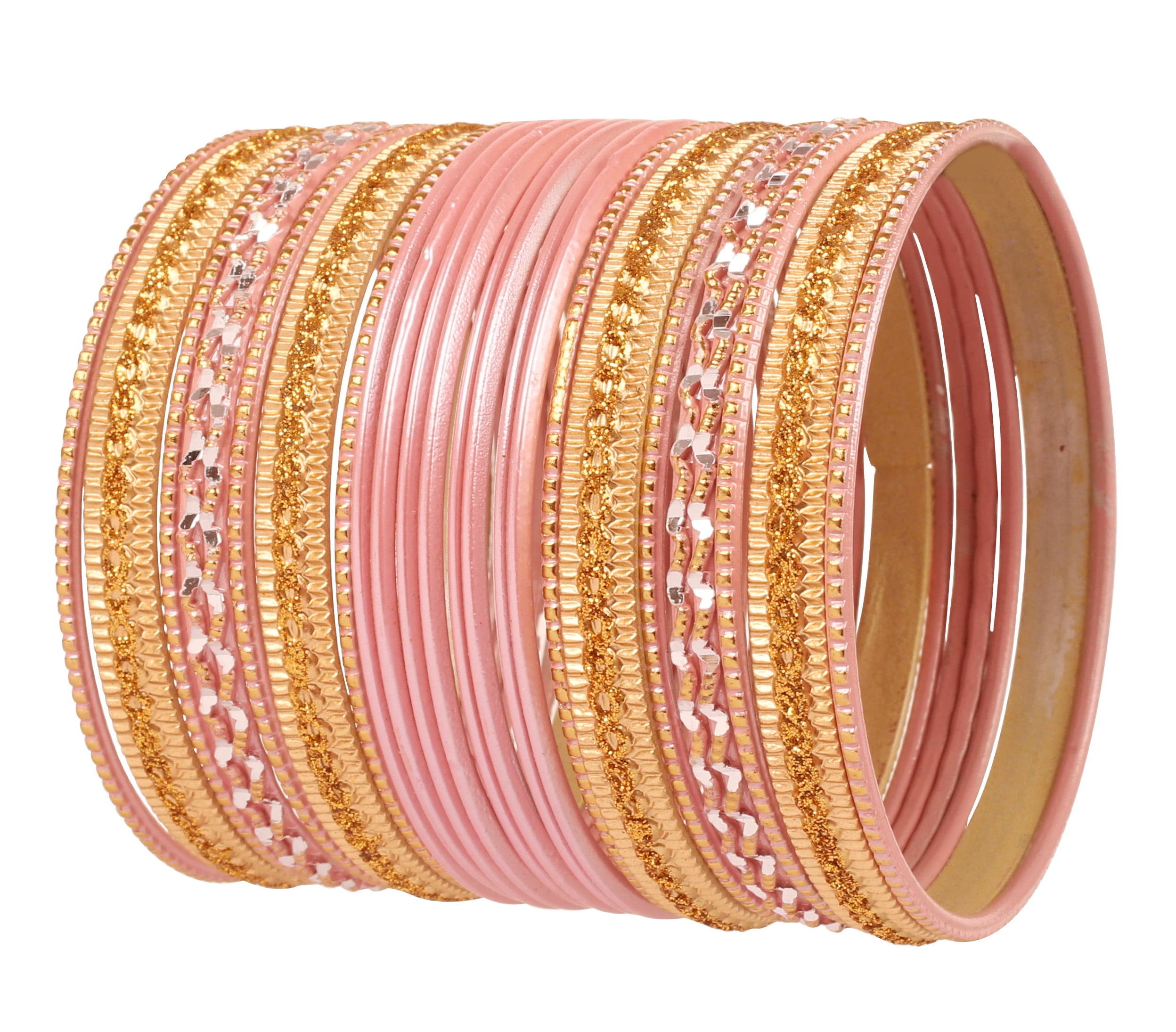 Touchstone Colorful 2 Dozen Bangle Collection Indian Bollywood Pastel Onion Golden Glaze Designer Jewelry Special Large Size Bangle Bracelets Set of 24 in Gold Tone for Women