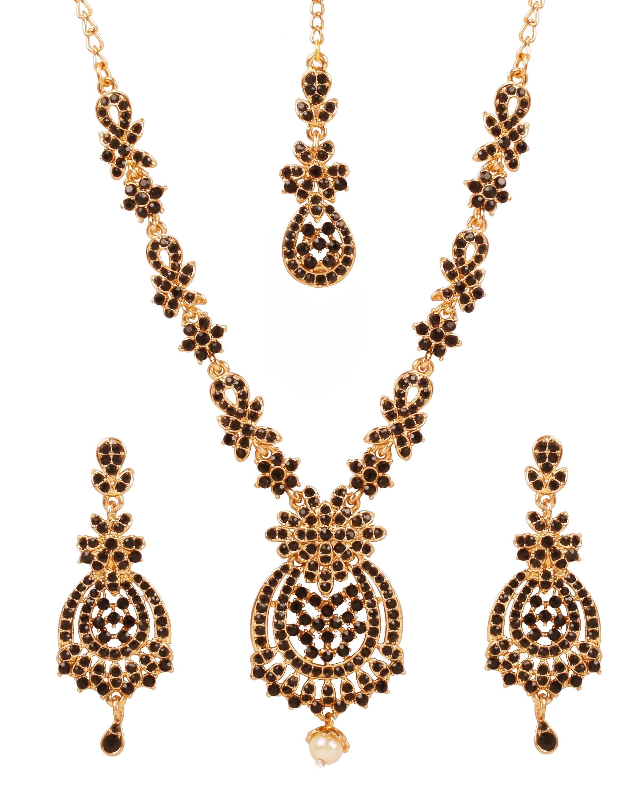 Sunsoul Black, Rhinestone Jewelry Necklace, Pewter, PWNSL428-16B--G
