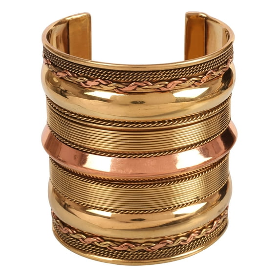 Sunsoul By Touchstone Indian Handcrafted Braided Jewelry Cuff Broad Bracelet In Two Tones For Women.