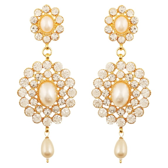 Sunsoul By Touchstone Indian Handcrafted Faux Pearls Rhinestone Jewelry Gold Tone Earrings For Women