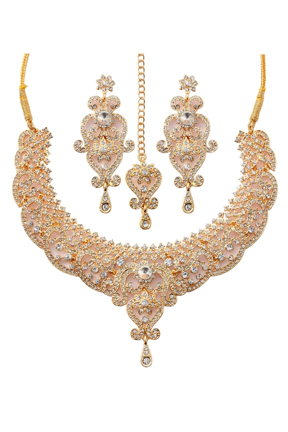 By Touchstone Indian Handcrafted Filigree Rhinestone Jewelry Gold Tone Necklace For Women.