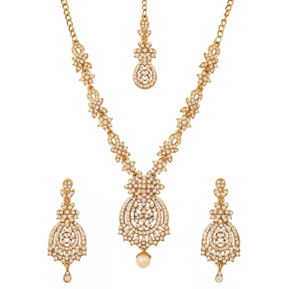 Sunsoul By Touchstone Indian Handcrafted Floral Rhinestones Gold Tone Jewelry Necklace For Women.