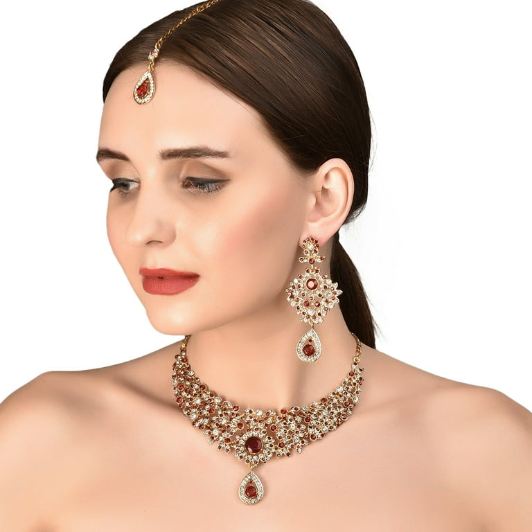 Sunsoul By Touchstone Indian Handcrafted Flower Rhinestone Red