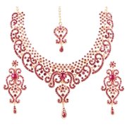 Sunsoul By Touchstone Indian Handcrafted Fuchsia Rhinestone Jewelry Gold Tone Necklace For Women.