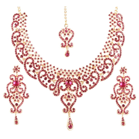 Sunsoul By Touchstone Indian Handcrafted Fuchsia Rhinestone Jewelry Gold Tone Necklace For Women.