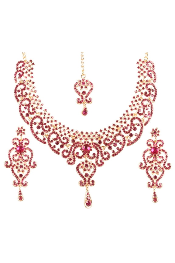 By Touchstone Indian Handcrafted Fuchsia Rhinestone Jewelry Gold Tone Necklace For Women.