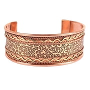 Sunsoul by Touchstone handcrafted copper bracelet. Hand forged with solid and high gauge Tibetan style engraved cuff pure copper jewelry for women men. Beautiful embossed design.