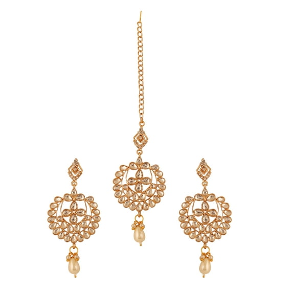 Sunsoul By Touchstone Indian Handcrafted Kundan Look Gold Tone Jewelry Earrings Mangtika For Women.