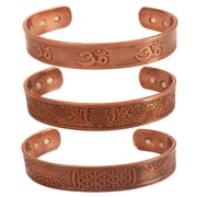 Sunsoul by Touchstone copper magnetic bracelet tibetan style. hand forged with solid and high gauge pure copper. set of 3 different designs with Celtic Etching Om Inscribed.
