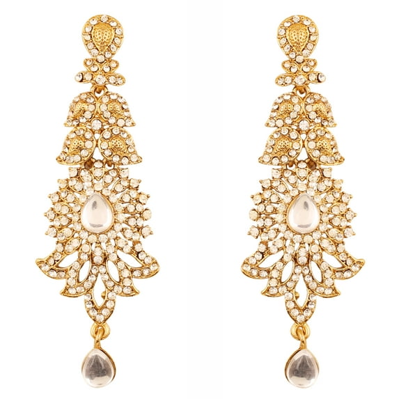 Sunsoul By Touchstone Indian Handcrafted Paisley Rhinestone Jewelry Gold Tone Earrings For Women.