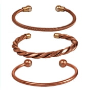 Sunsoul by Touchstone copper magnetic bracelet tibetan style. hand forged with solid and high gauge pure copper. set of 3 different designs in twisted pipe braided wires style.