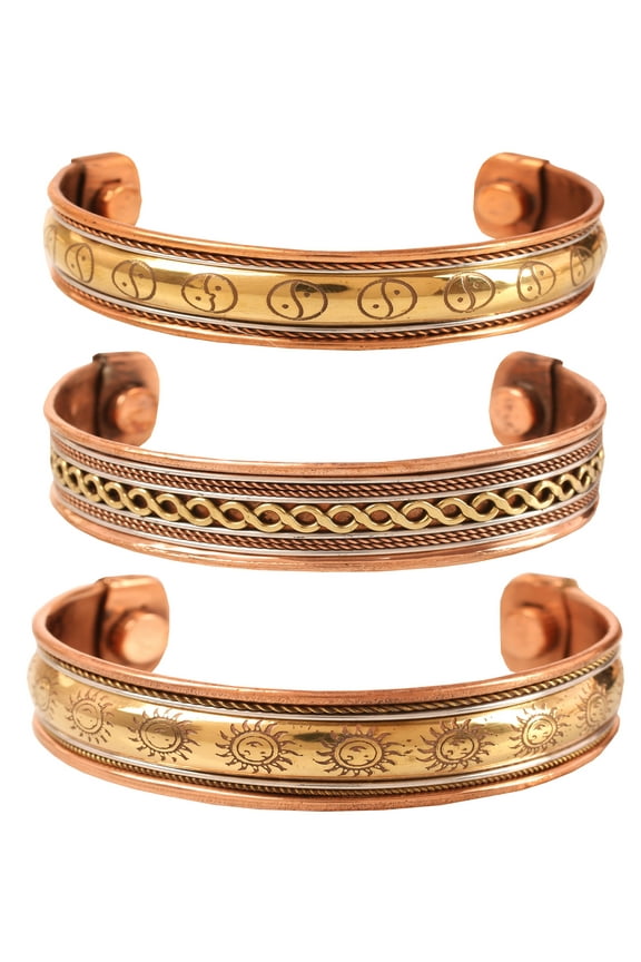 By Touchstone Indian Sun Braided Yin Yang Jewelry Three Bracelets In Triple Tones For All.
