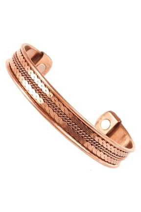by Touchstone Copper magnetic bracelet Tibetan style. Hand forged with solid and high gauge pure copper. Delicate brass inlay.