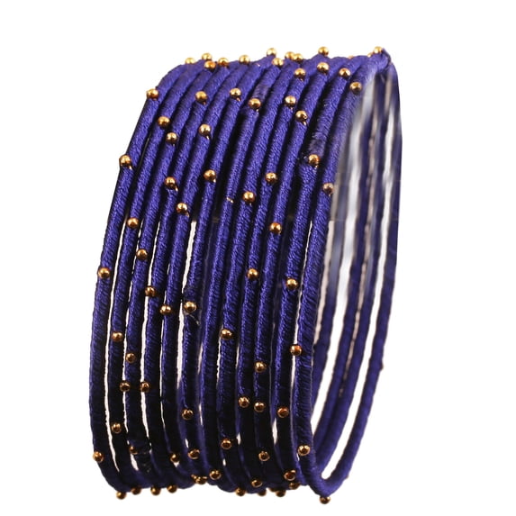 Sunsoul By Touchstone "Silk Thread Bangle Collection" Indian Bollywood Handcrafted Faux Silk Thread Exotic Look with Golden Beads Blue Designer Bangle Bracelets Set of 12 For Women.