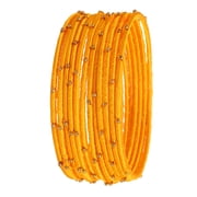 Sunsoul By Touchstone "Silk Thread Bangle Collection" Indian Bollywood Handcrafted Faux Silk Thread Exotic Look with Golden Beads Turmeric Designer Bangle Bracelets Set of 12 For Women.