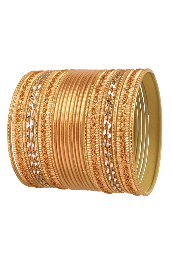 By Touchstone "Colorful 2 Dozen Bangle Collection" Indian Bollywood Alloy Metal Textured Golden Designer Jewelry Bangle Bracelets. Set Of 24. In Antique Gold Tone For Women
