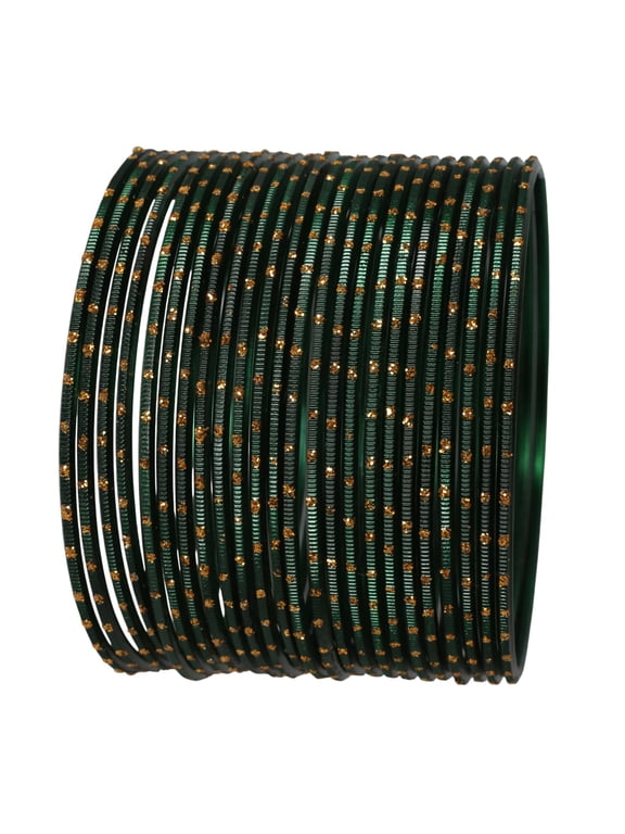 by Touchstone "Colorful 2 Dozen Bangle Collection" Indian Bollywood Alloy Metal Textured Henna Green Color Jewelry Special Large Size Bangle Bracelets Set Of 24 In Antique Gold Tone For Women