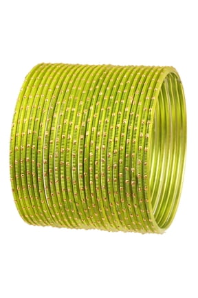 by Touchstone "Colorful 2 Dozen Bangle Collection" Indian Bollywood Alloy Metal Textured Henna Green Color Jewelry Special Large Size Bangle Bracelets Set Of 24 In Antique Gold Tone For Women