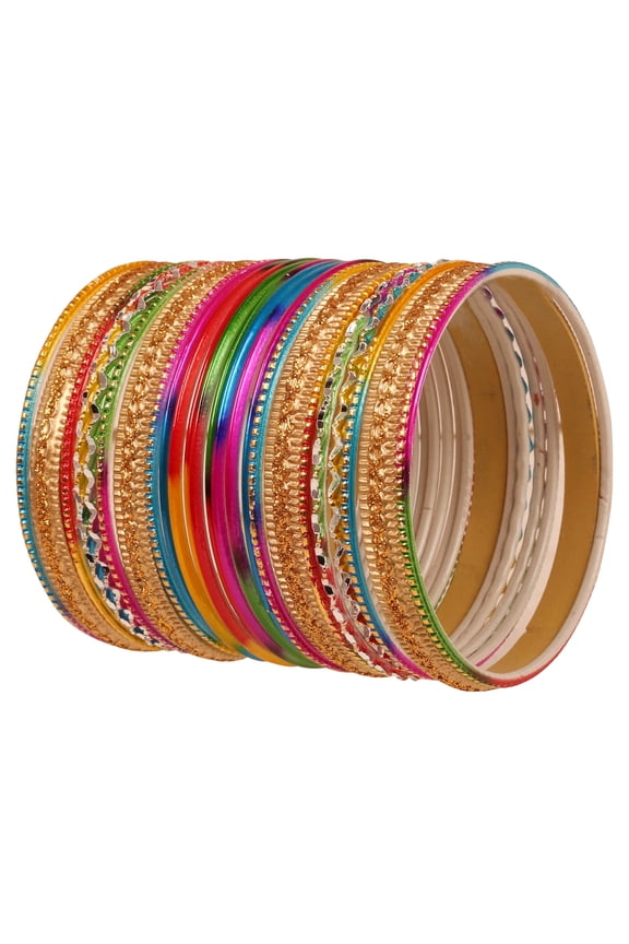 By Touchstone"Colorful 2 Dozen Bangle Collection" Indian Bollywood Alloy Metal Textured Multicolor Designer Jewelry Bangle Bracelets Set Of 24 In Antique Gold Tone For Women