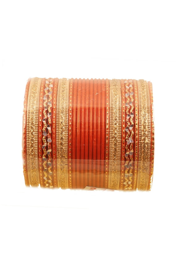 by Touchstone "Colorful 2 Dozen Bangle Collection" Indian Bollywood Textured Carrot Orange Designer Jewelry Special Large Size Bangle Bracelets Set Of 24. In Antique Gold Tone For Women