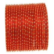 Sunsoul by Touchstone "Colorful 2 Dozen Bangle Collection" Indian Bollywood Textured Light Orange Designer Jewelry Special Large Size Bangle Bracelets Set Of 24 In Antique Gold Tone For Women