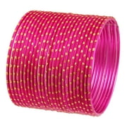 Sunsoul by Touchstone "Colorful 2 Dozen Bangle Collection" Indian Bollywood Textured Pretty Fuchsia Color Jewelry Special Large Size Bangle Bracelets Set Of 24 In Antique Gold Tone For Women