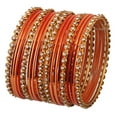 thumbnail image 1 of Sunsoul by Touchstone "Colorful Bangle Collection" Indian Bollywood Alloy Metal Textured Light Orange Designer Jewelry Bangle Bracelets. Set of 18. In Antique Gold Tone For Women., 1 of 5